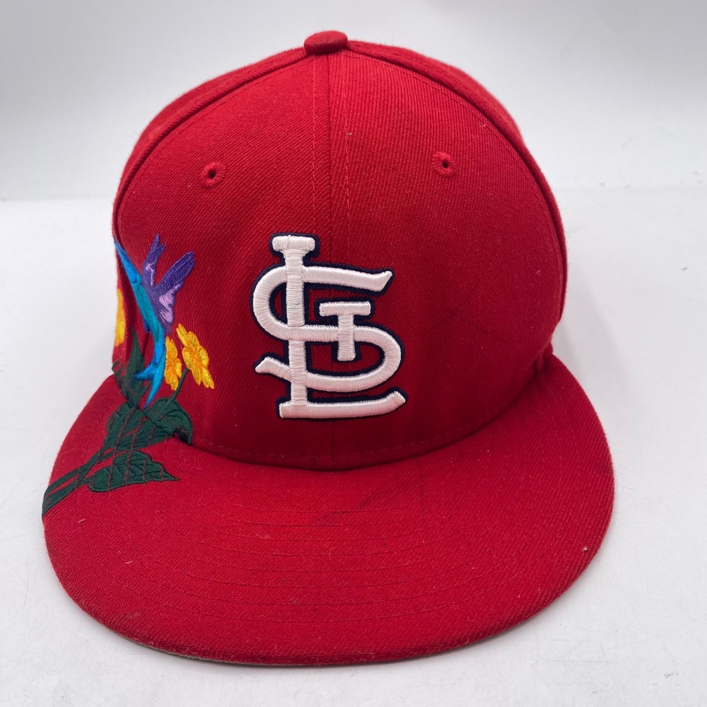 ST. LOUIS CARDINALS New Era 59FIFTY Fitted Hat 7 1/2 Red Floral Bird Butterfly - Picture 2 of 13